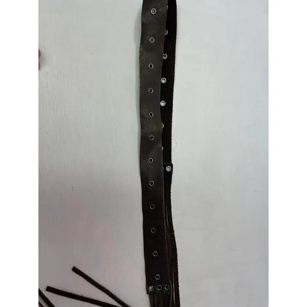 Vintage Leather Eyelet Brown Fringe Belt Renaissance Folk Band Western Strap